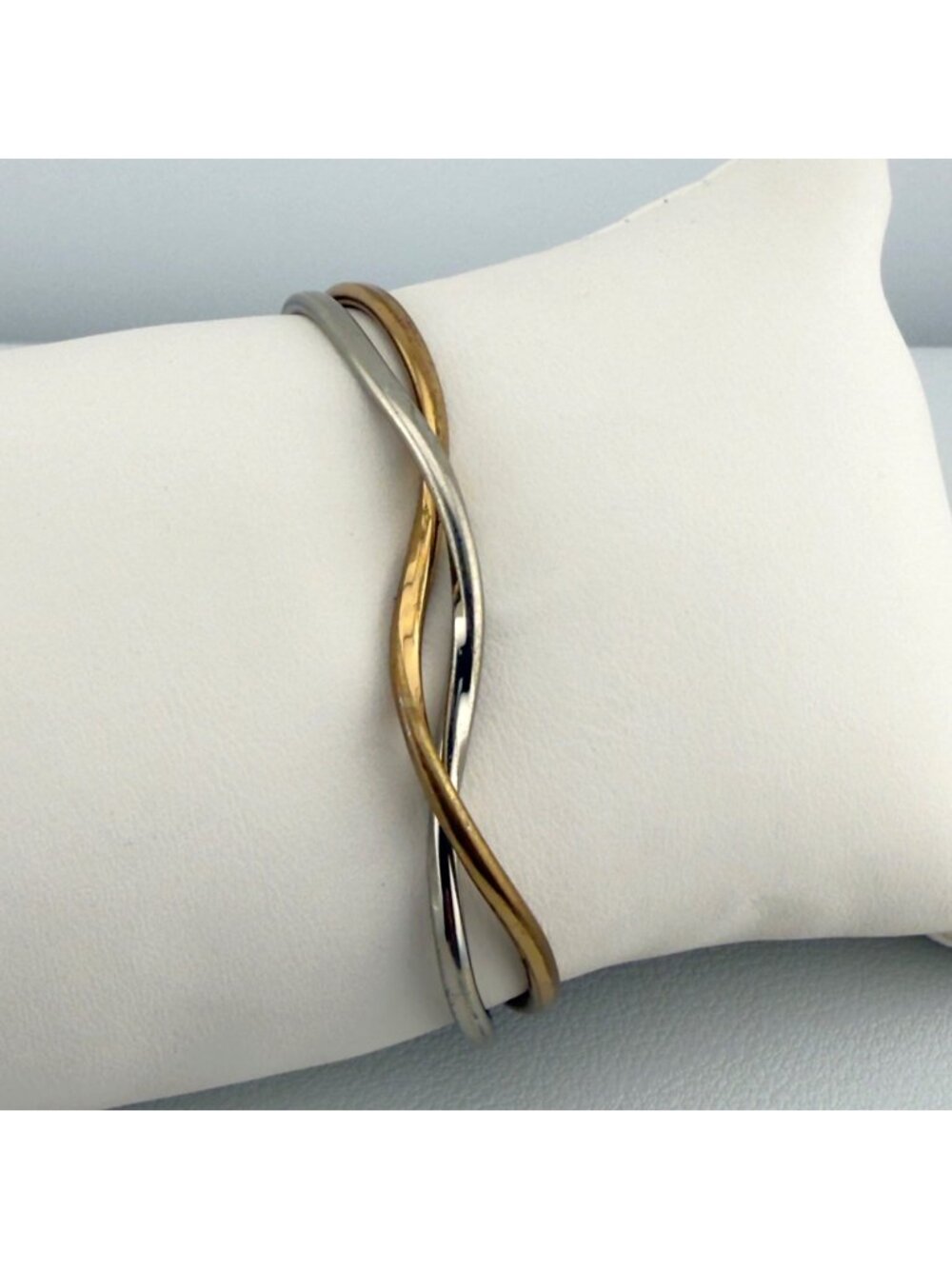Vintage Sergio Lub California Handmade Brass Wave Twist Cuff Bracelet Two Tone